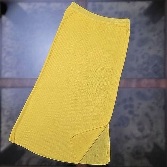 Vtg sunshine yellow rib knit maxi skirt - Picture 1 of 8